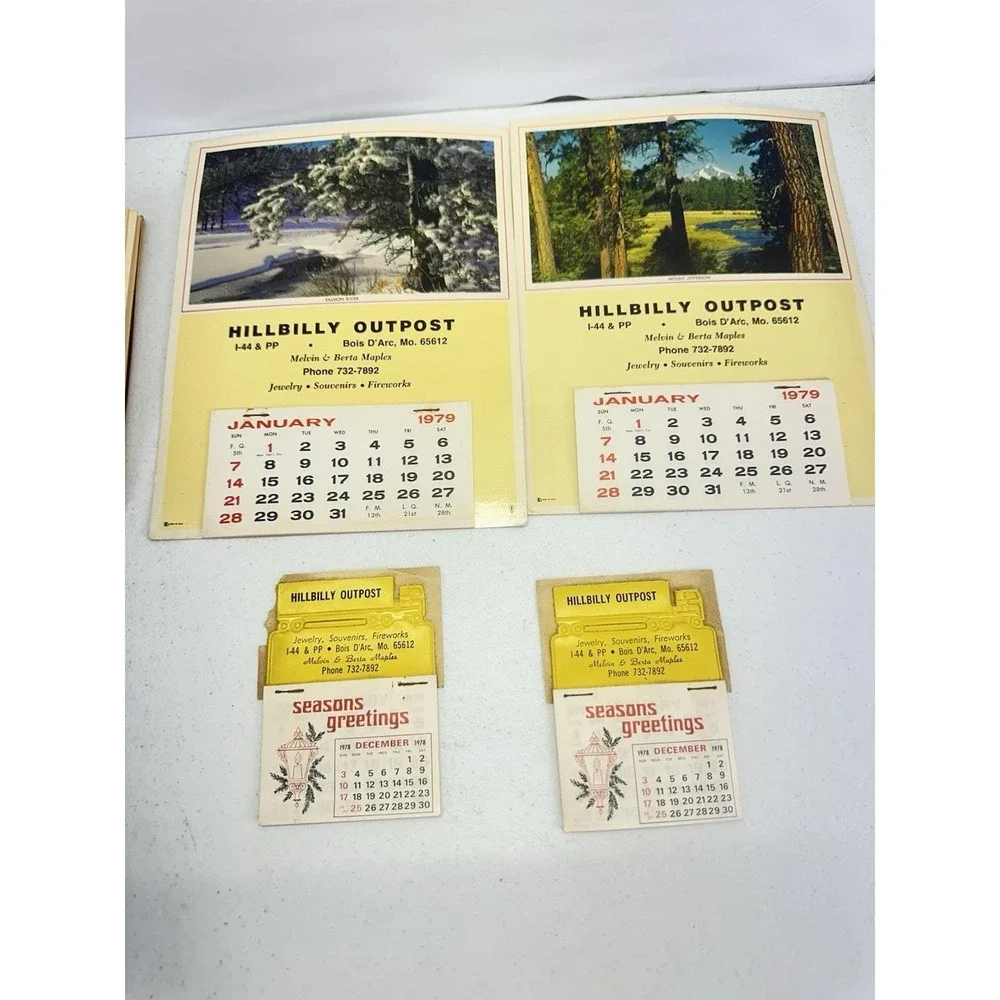 Vintage 1978 1979 Missouri Advertising Calendars Lot Hillbilly Outpost Snyder's
